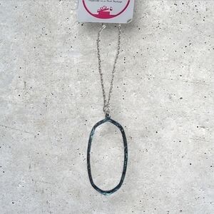 NWT Silver and Patina Frame Oval Necklace ~30"